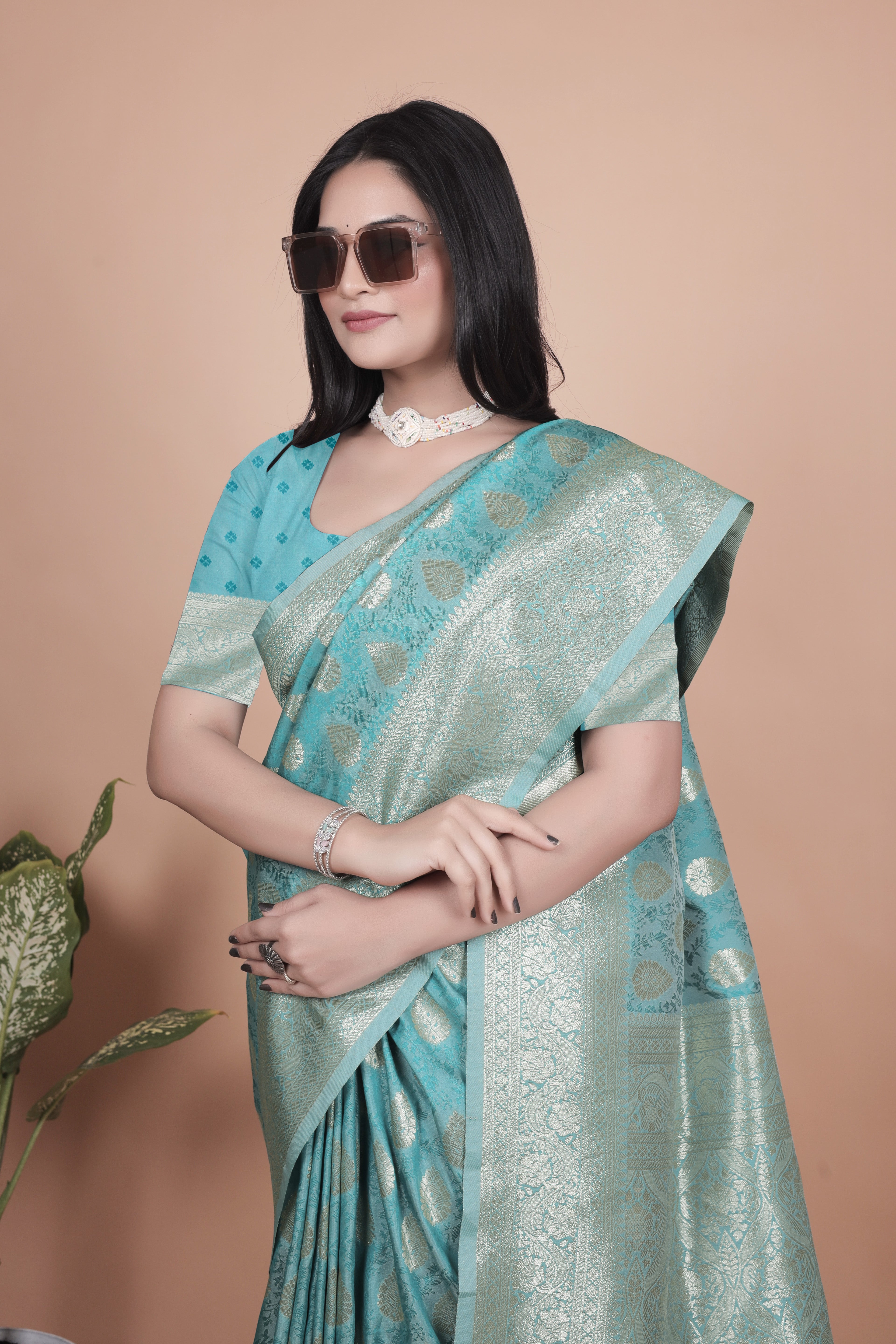 Banarasi Silk Saree with Golden Zari Weaving with 4 color option